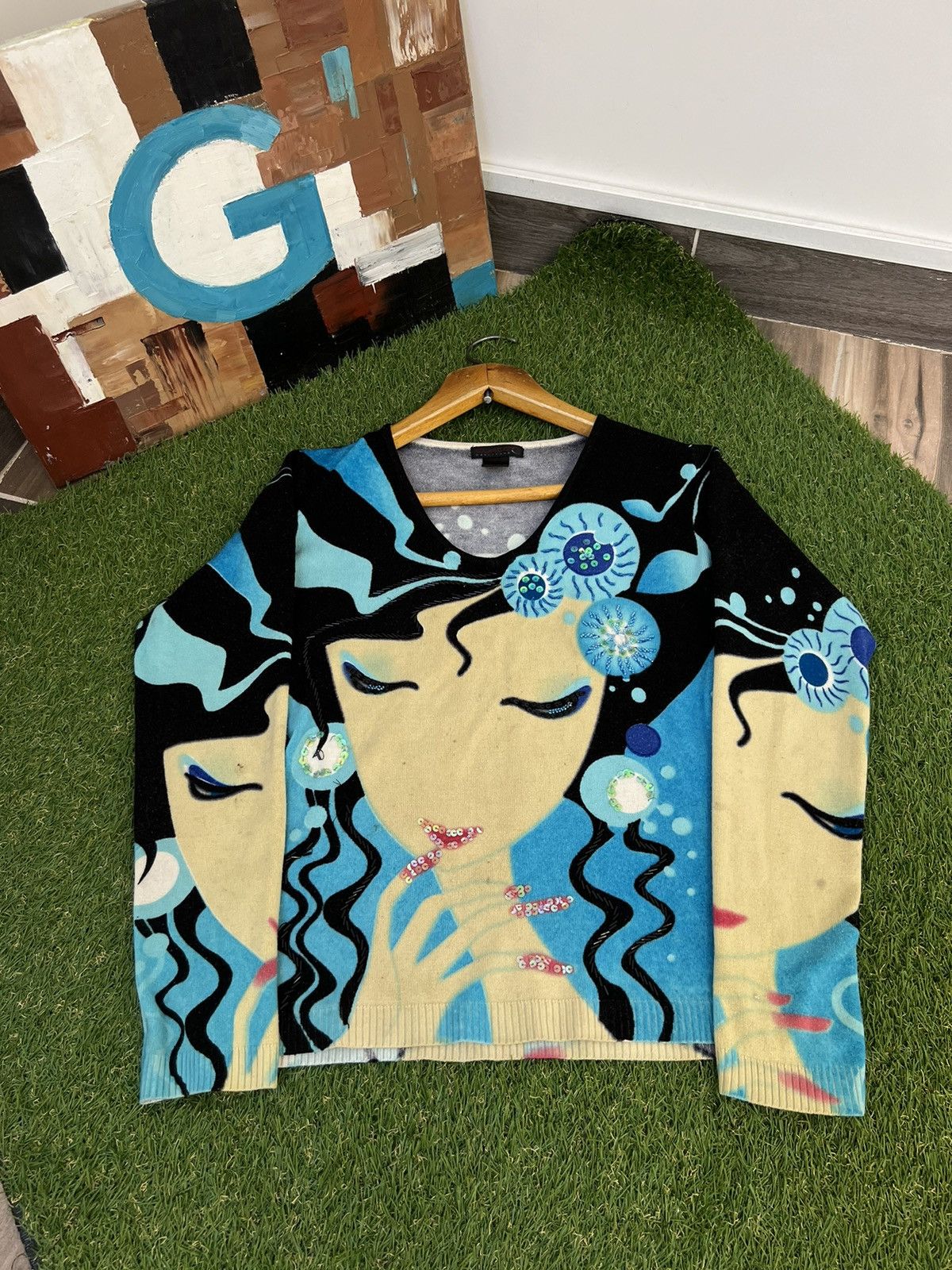 Vintage Print Knit Sweater