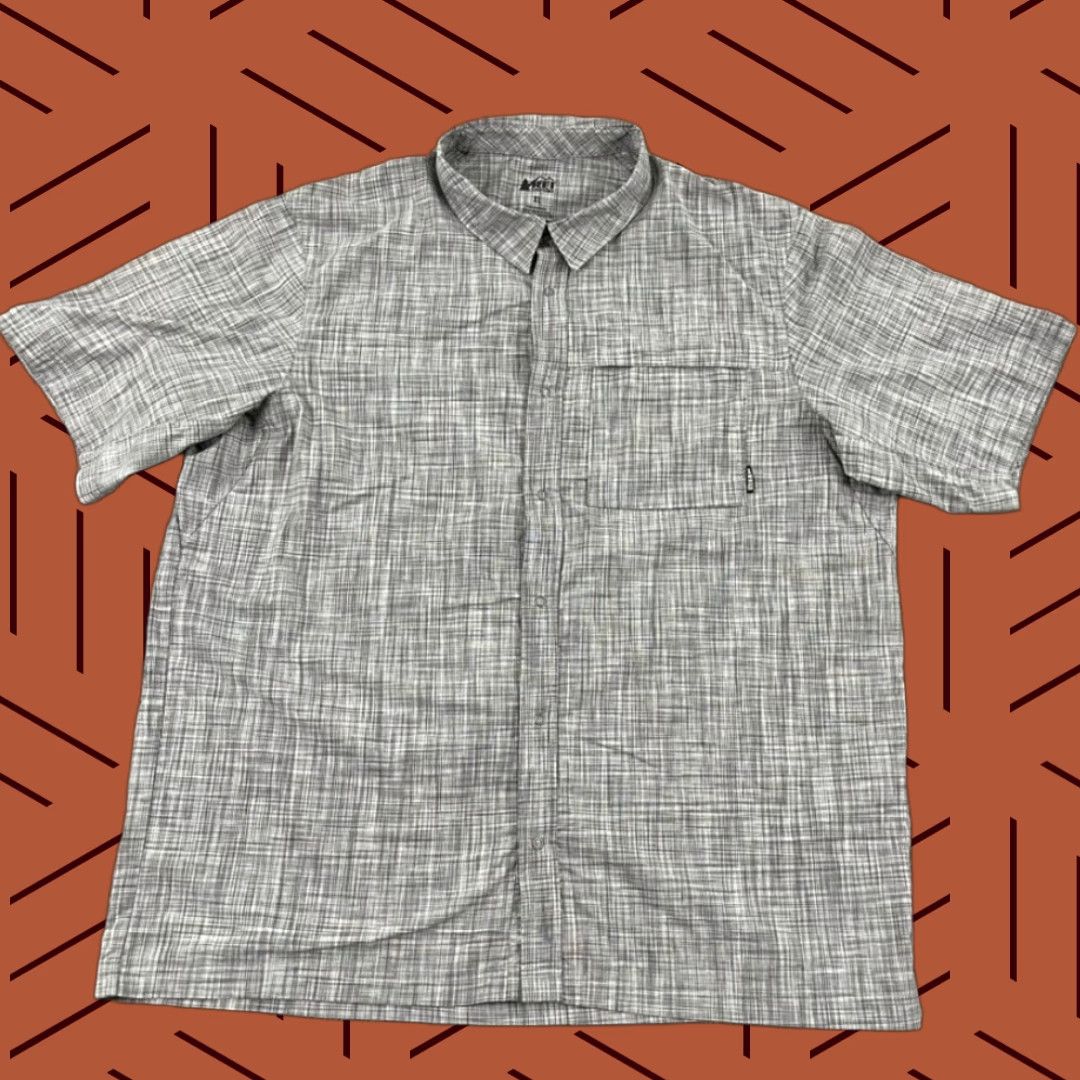 Vintage Rei Co Op Shirt Mens Xl Gray Snap Up Hiking Backpacking Short Sleeve Shirt