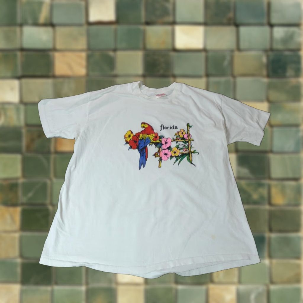 Vintage Hanes Florida Parrot Shirt Mens Xl White Crew Neck Graphic Short Sleeve Tropical Bird