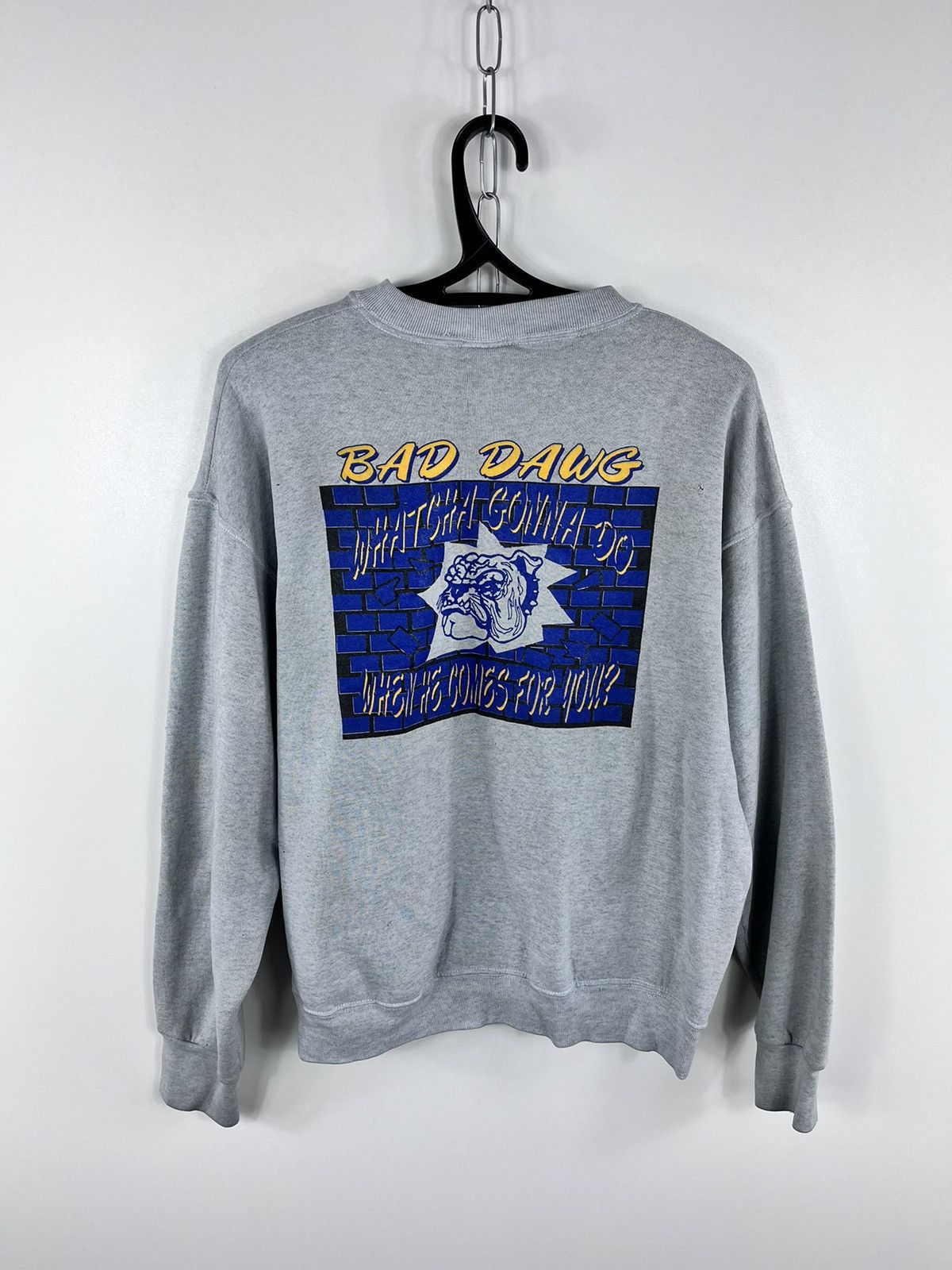 Vintage Fruit Of The Loom Bad Dawg Sweatshirt Grey Size L