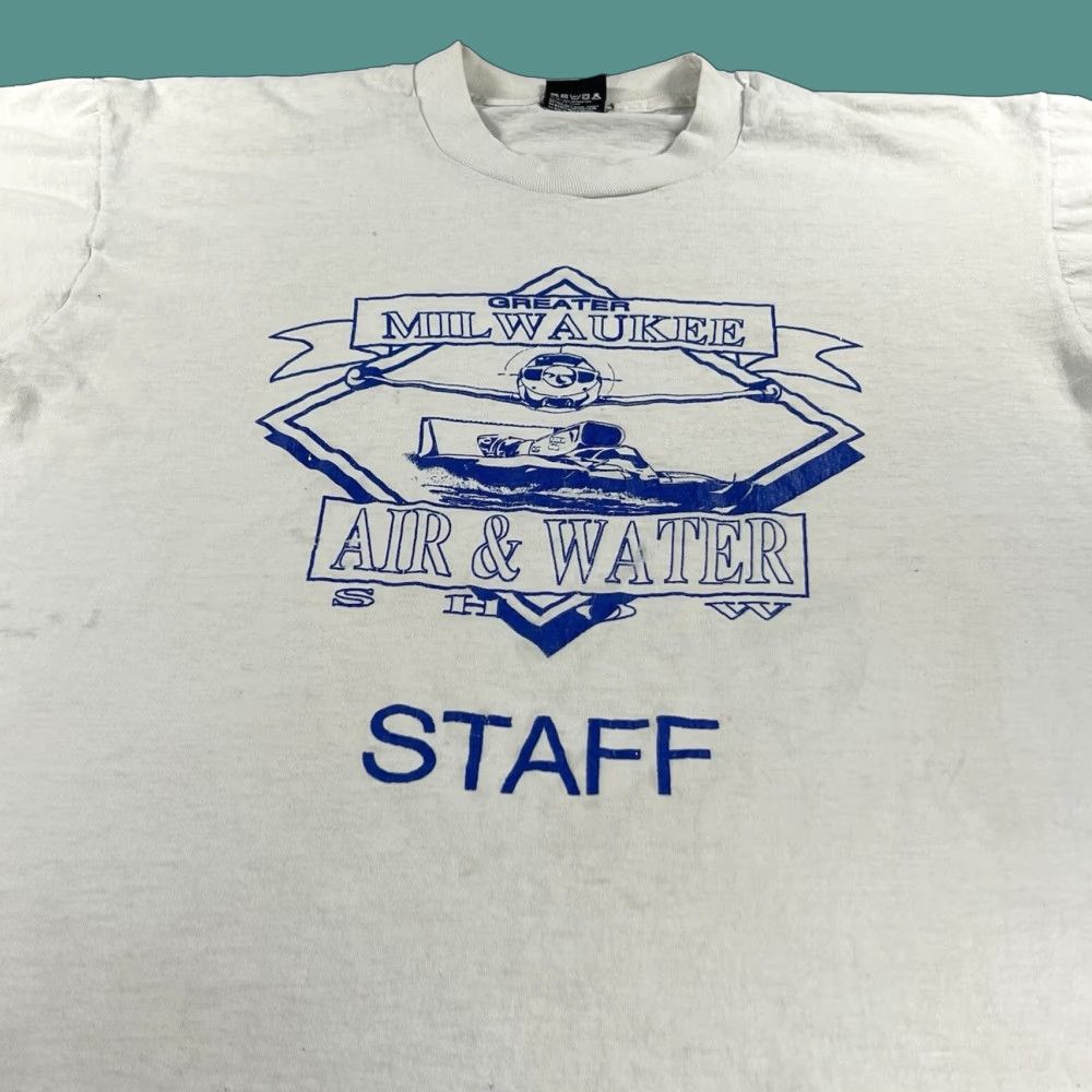 Fruit Of The Loom Vintage Air Water Show Shirt Men S White Cotton Blend 80s Plane Army Usa 50s 60s 7