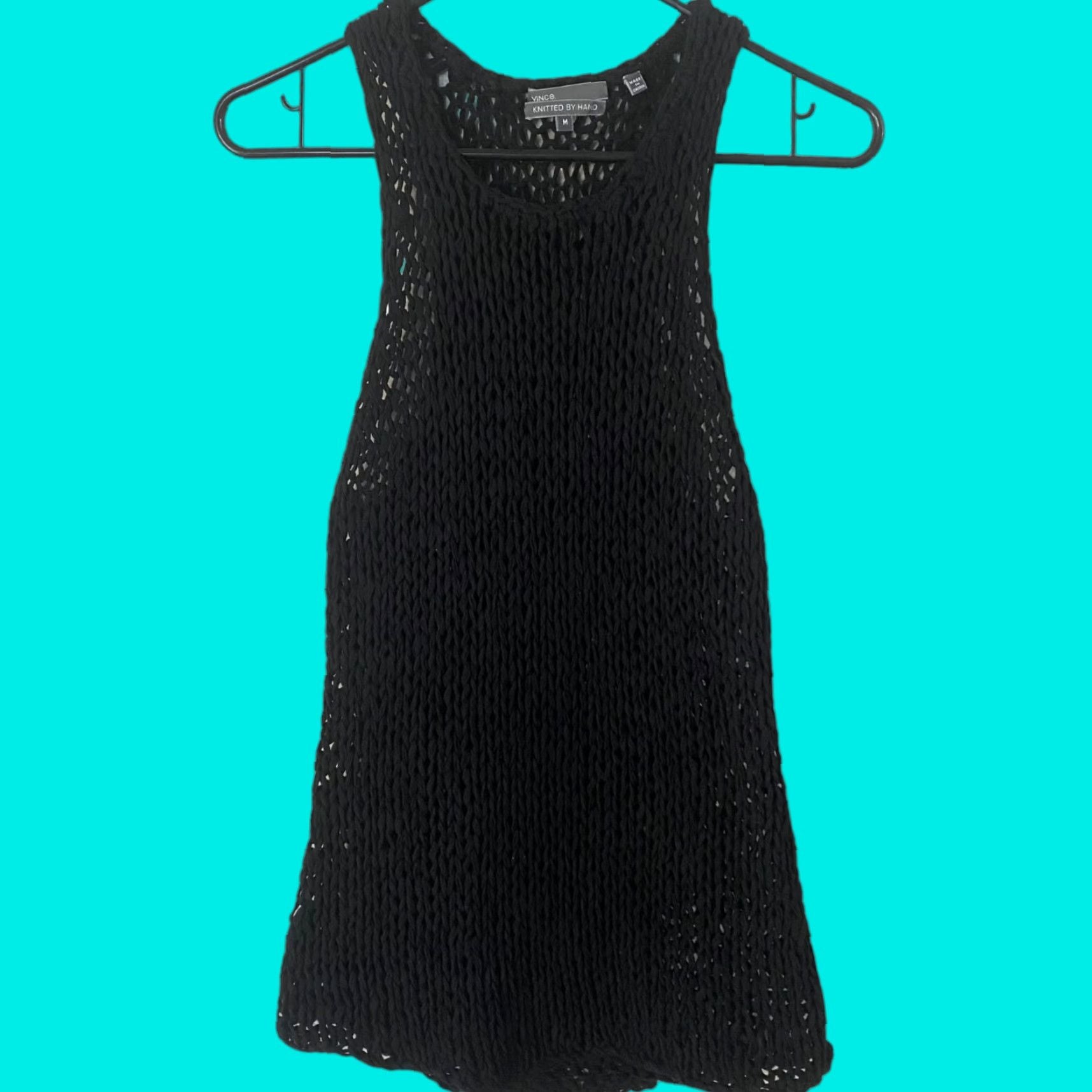 Vince Tank Top Women Black Scoop Neck Hand Knitted M Casual Beach Shirt