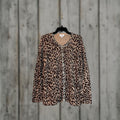 Factory Vintage Quacker Factory Cardigan Women S Xl Brown Animal Print Beaded Rhinestone Fro