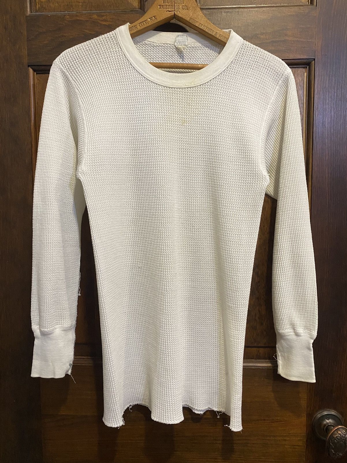 Vintage 60s Thrashed Thermal Longsleeve Waffle Knit L S Tee