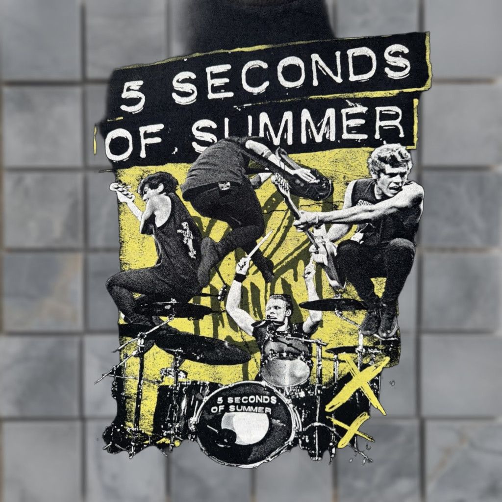 Vintage 5 Seconds Of Summer Band Tee Black Graphic Short Sleeve T Shirt Men Small Rock Tour