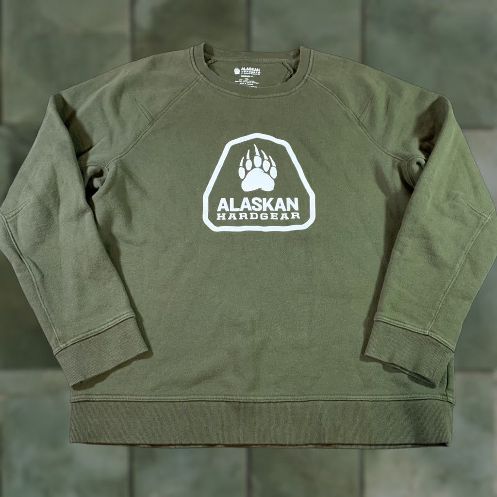 Co Duluth Alaskan Hardgear Bear Paw Crew Pullover Sweatshirt Mens Xl Green Olive Forest Hunter Hikin