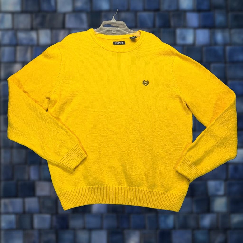 Chaps Sweater Pullover Men S Xl Long Sleeve Crew Neck Cotton Yellow Logo Knit Casual Winter Fa