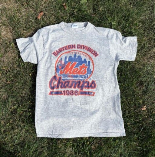 Vtg Starter Mets Eastern Division Champs 86 T Shirt Gray Mlb