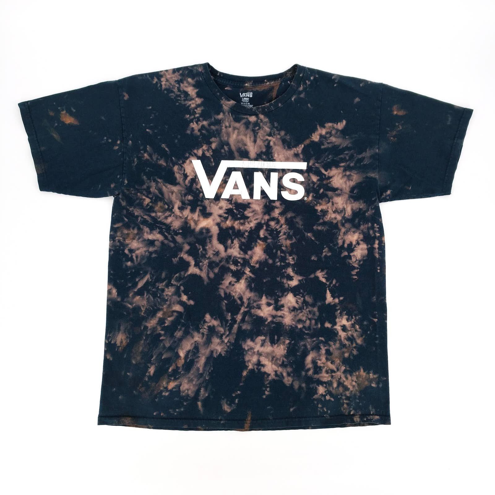 Vans Custom Skate T Shirt Bleached Spellout Logo Navy Blue L Hoodie, Sweatshirt | FlexRushtees.com