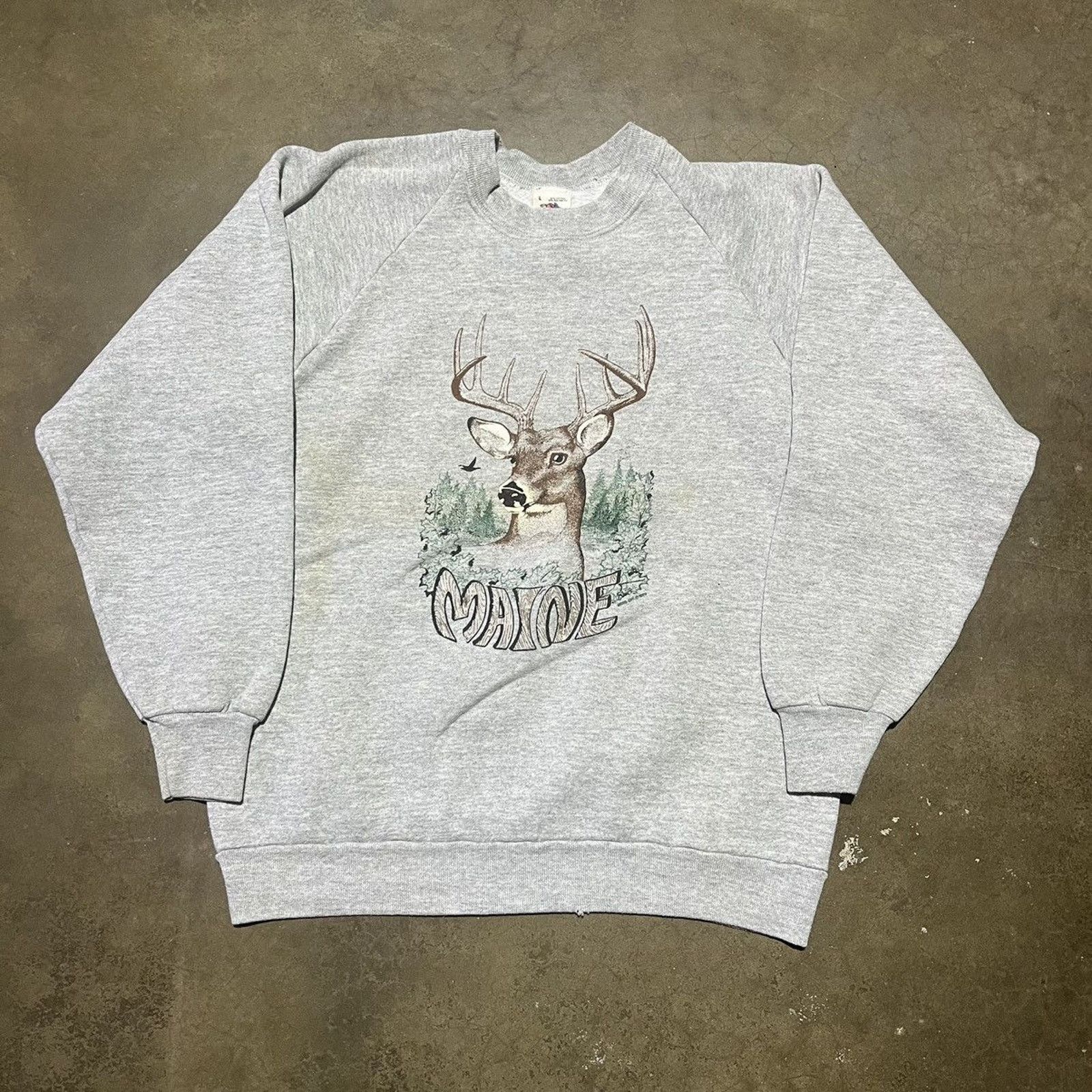 Vintage 90s Maine Grey Deer Fall Animals Sweatshirt T-Shirts, Hoodie | FlexRushtees.com