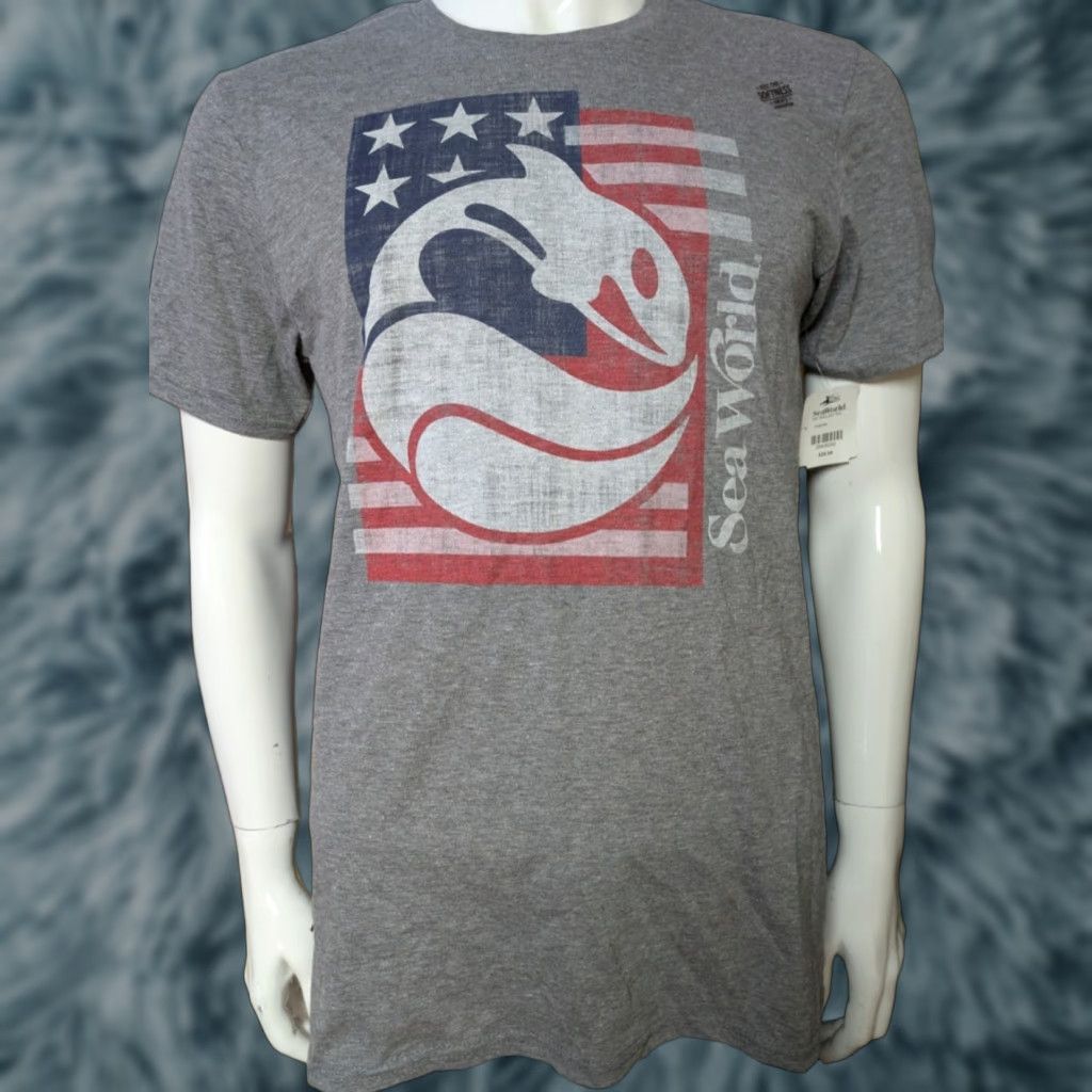 Vintage Sea World T Shirt Graphic Print Shirt M Gray 90s Nautical Boys Mens Oops