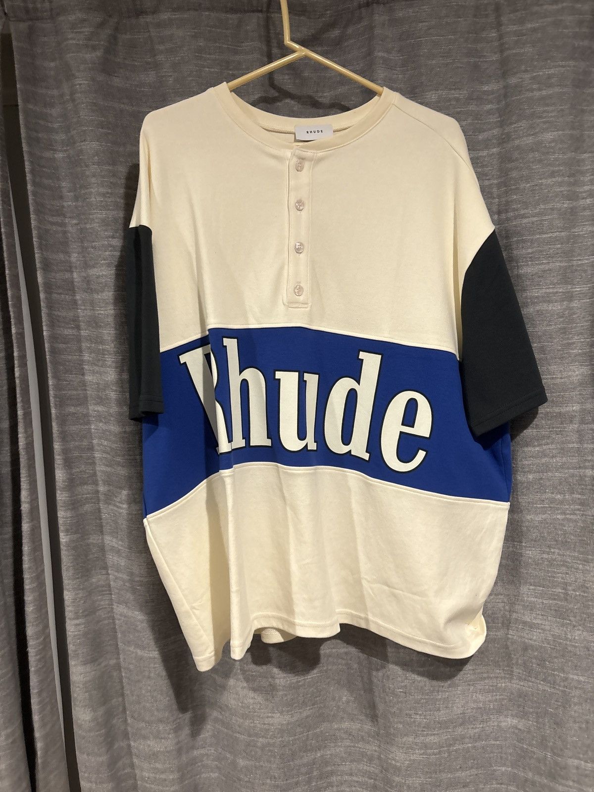 Rhude Henley Panel Tee Hoodie, Sweatshirt | FlexRushtees.com