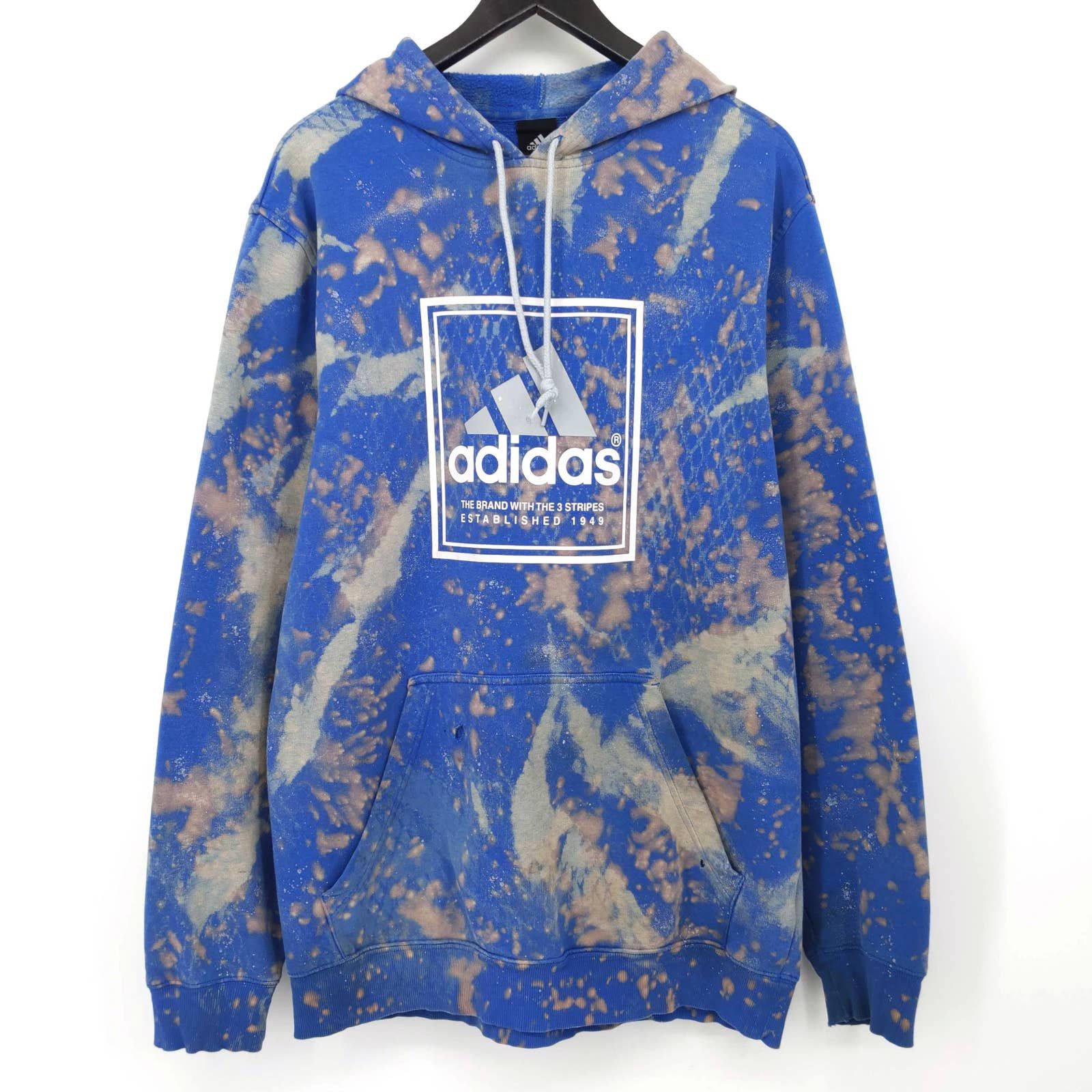 Adidas Custom Painted Bleached Hoodie Distressed Box Logo L