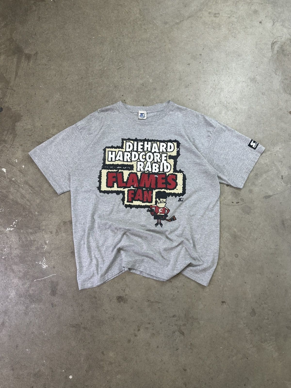 90s Vintage Hockey Tee Calgary Flames Starter Logo Grey Xl