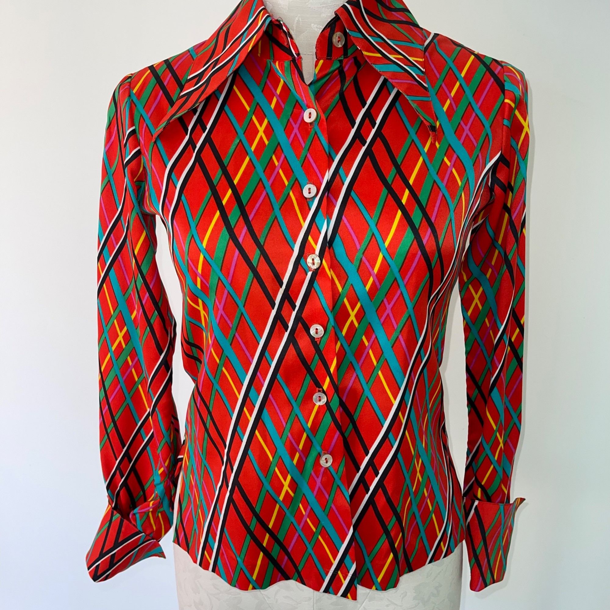 Youth Guild Vintage 70s Shirt Size 4 Xs Red Fitted