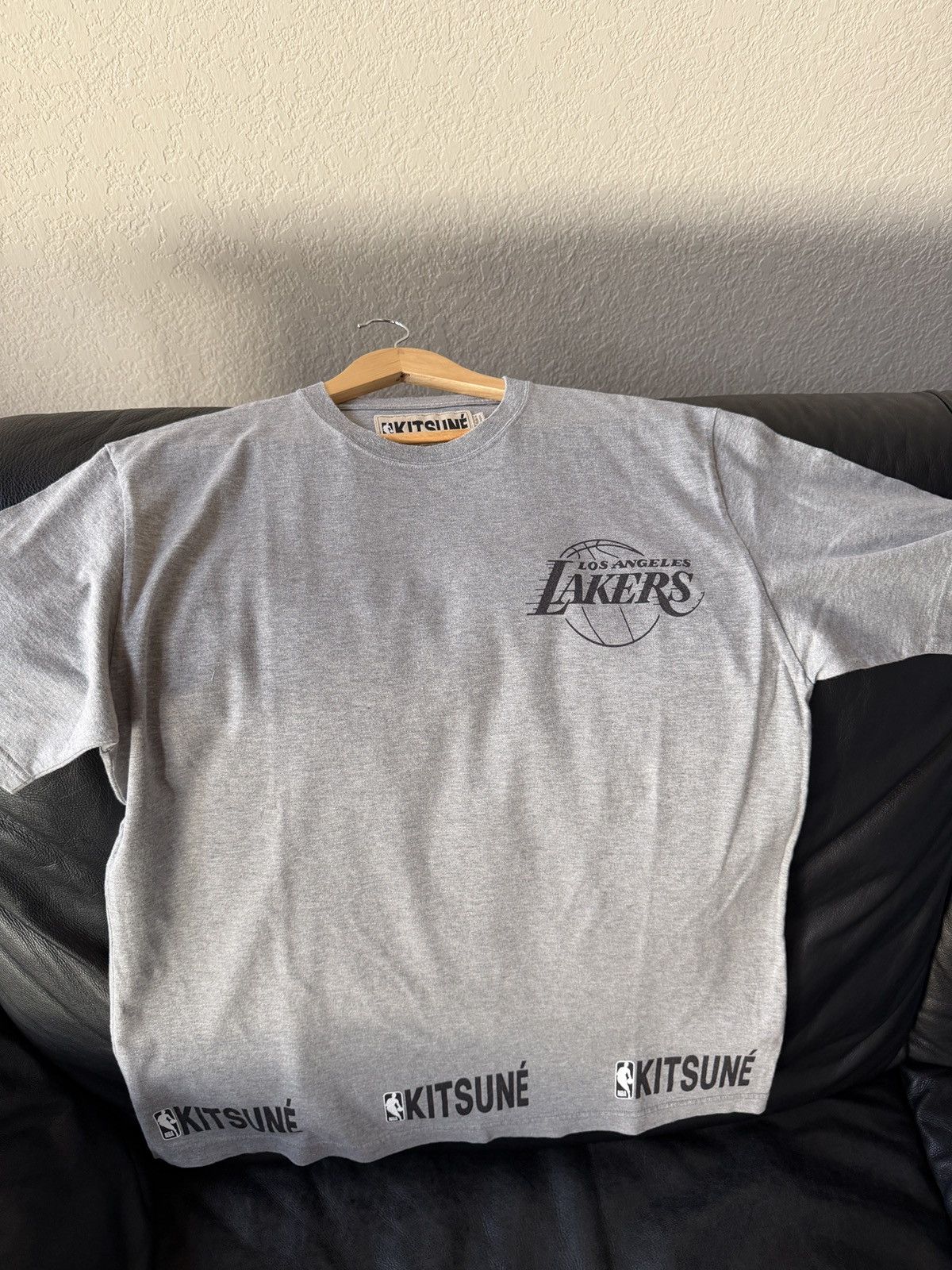 Kitsune Maison Kitsune Los Angeles Lakers Grey Nba Tee Hoodie, Sweatshirt | FlexRushtees.com