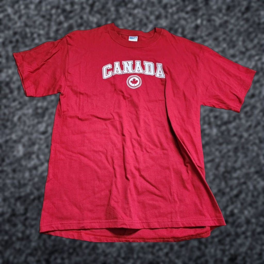 Vintage 90s Mens L Red Canada Travel Souvenir T Shirt Deadstock Knit Short Sleeve Crew Neck Hoodie, Sweatshirt