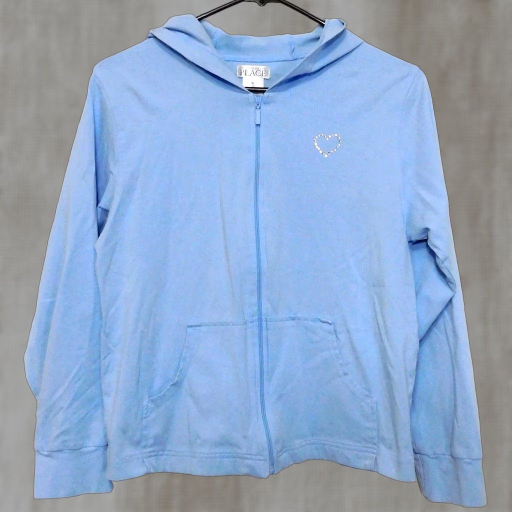 Vintage The Children S Place Full Zip Hoodie Girls Xl 14 Blue Crystal Heart Lightweight Acti