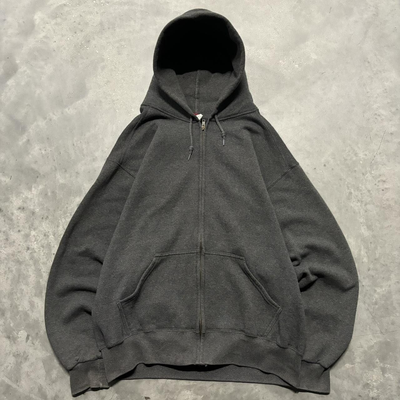 Crazy Vintage 90s Dark Grey Russell Style Heavyweight Essential Zip Up Ho