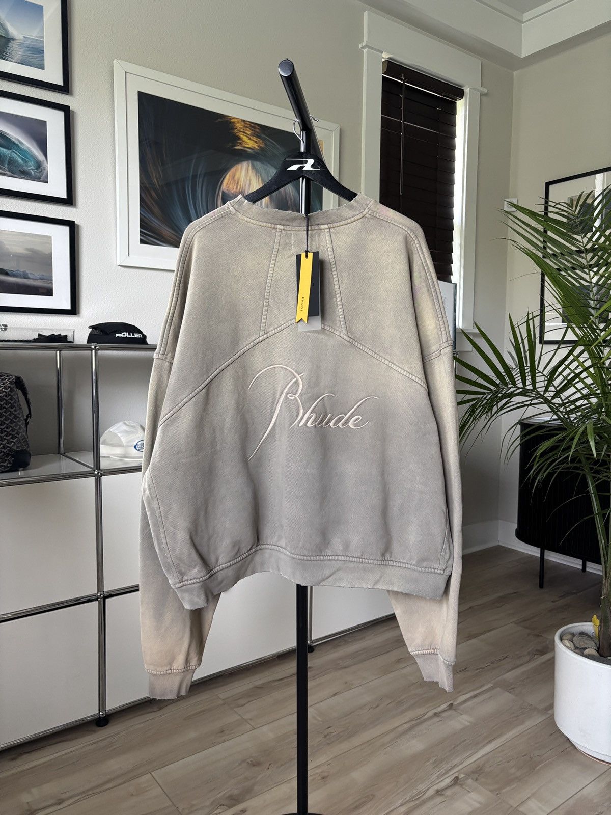 Rhude Sun Faded Washed Distressed Logo Crewneck T-Shirts, Hoodie, Sweatshirt | FlexRushtees.com