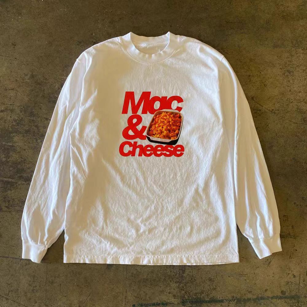 Vintage White Retro Food Print Loose Long Sleeve Tee