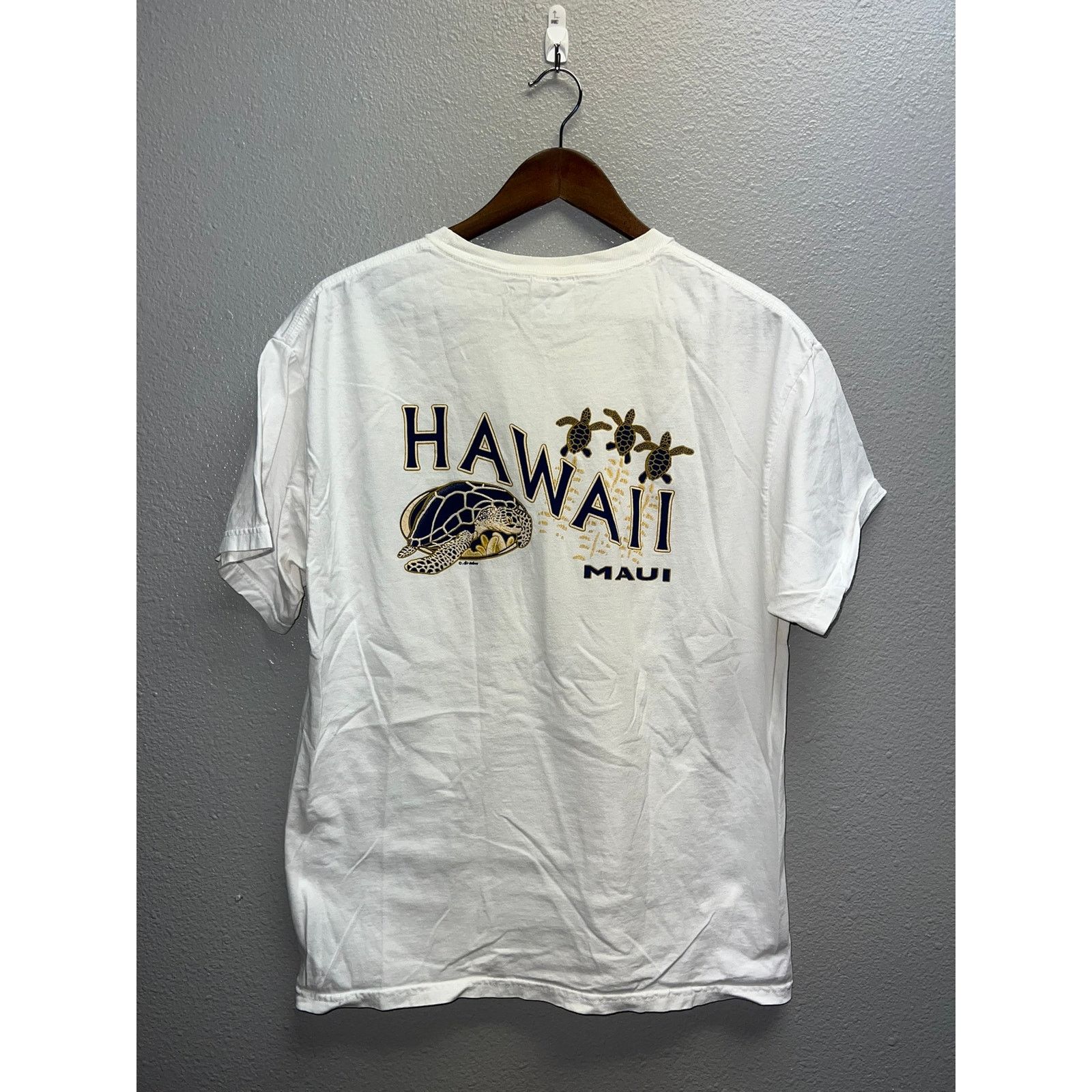 Hanes Vintage Hawaii Shirt Maui Turtle Ocean White Tee Large 90s