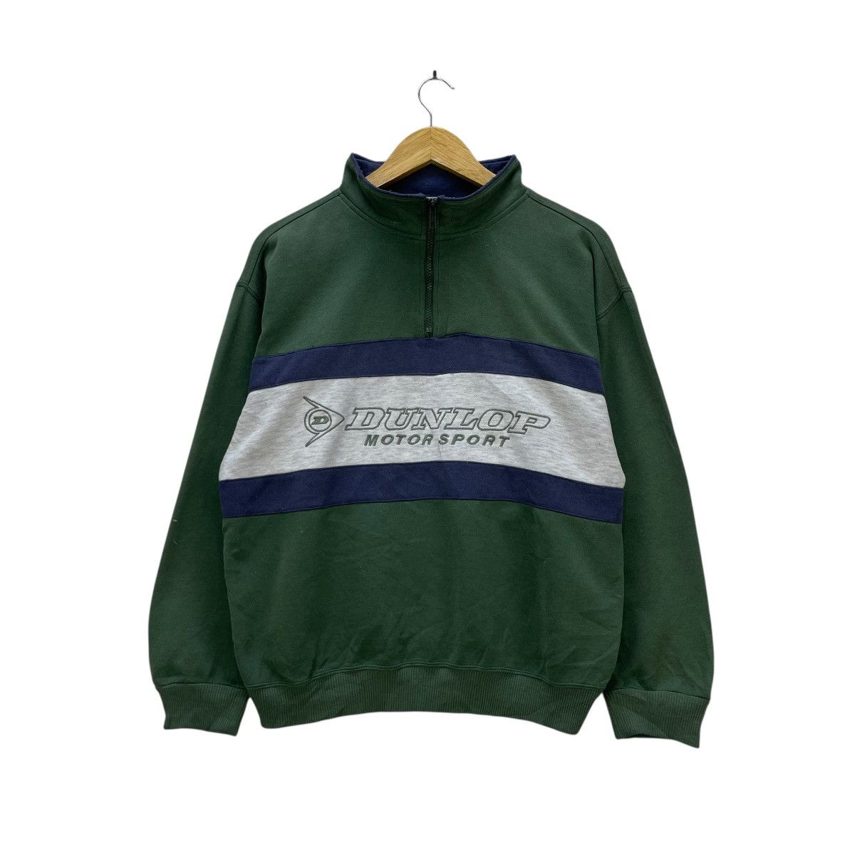 Gear For Sports Vintage Dunlop Big Logo Embroidered Quater Zip Pullover