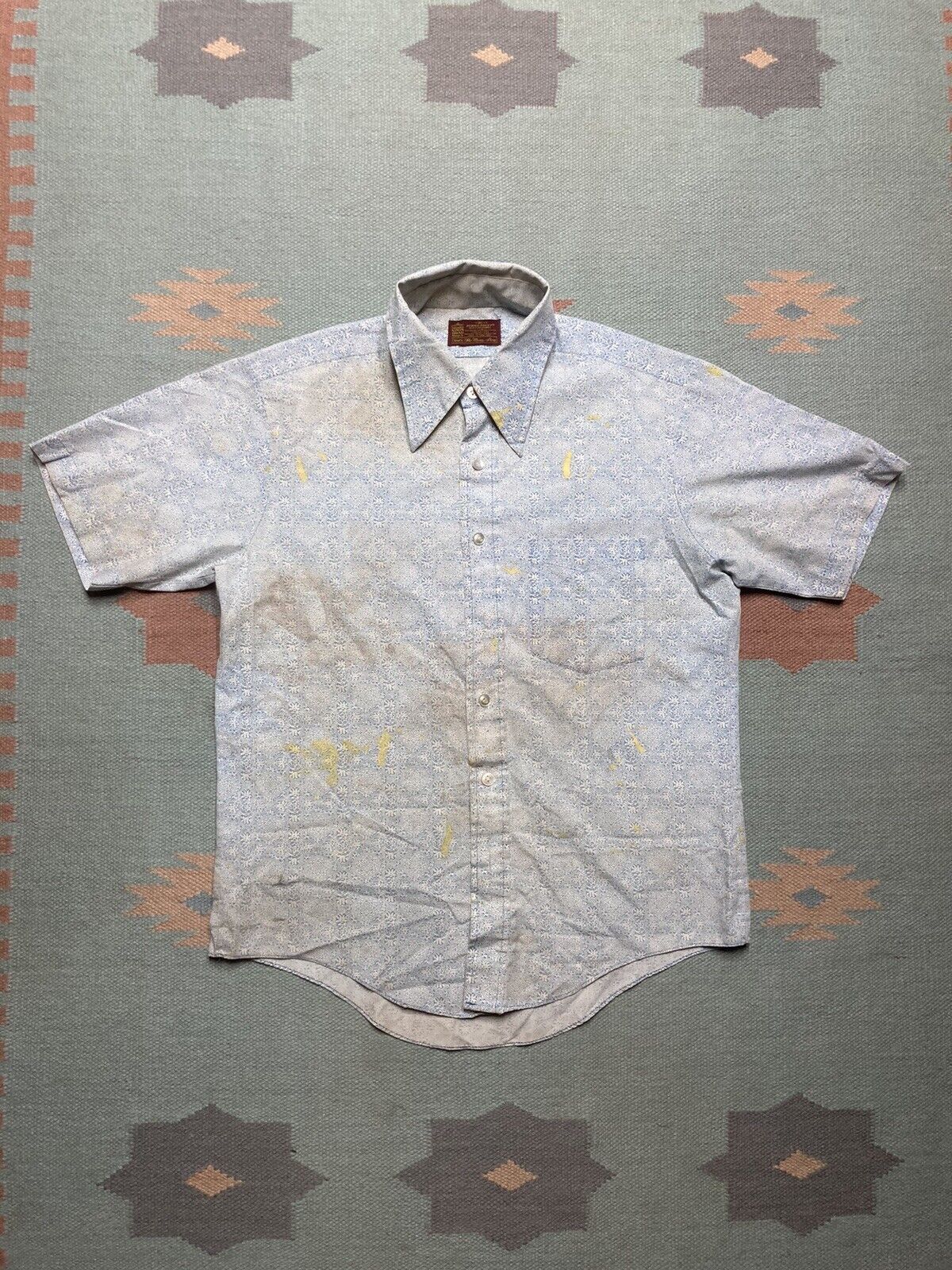 Vintage Vtg 70s Shirt Sears Kings Road Paint Distressed Mandala M