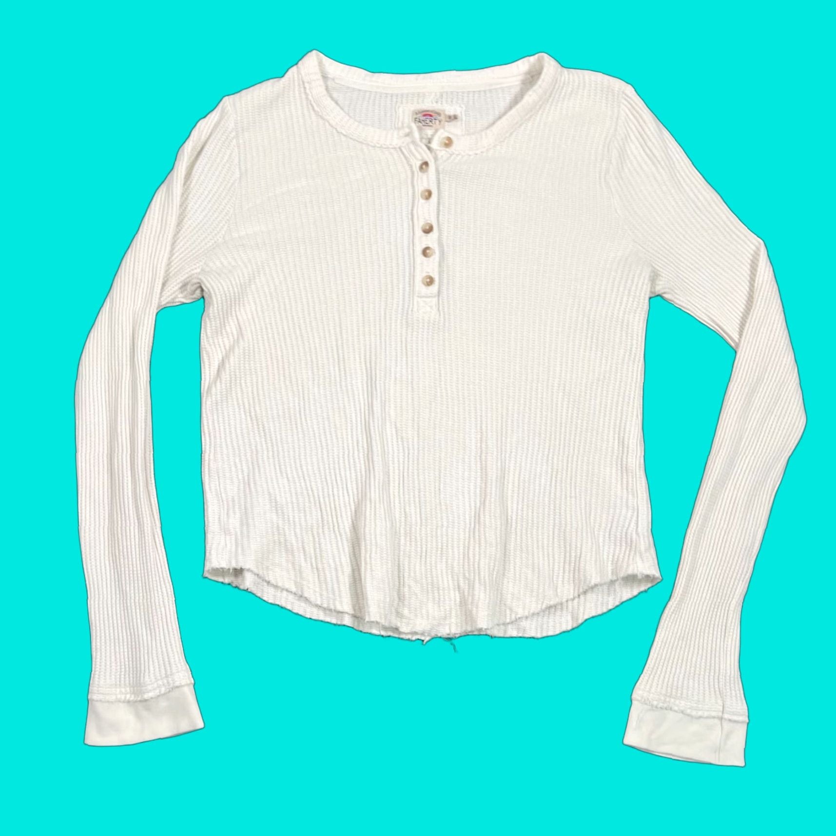 Faherty Cream Legend Apres Waffle Knit Long Sleeve Henley Top Women S Xxl Ivory T Shirt Basi