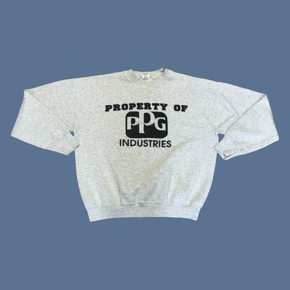 Fruit Of The Loom Vintage Property Of Ppg Industries Crewneck Sweatshirt Mens L Gray Logo Graphic Pr T-Shirts, Hoodie