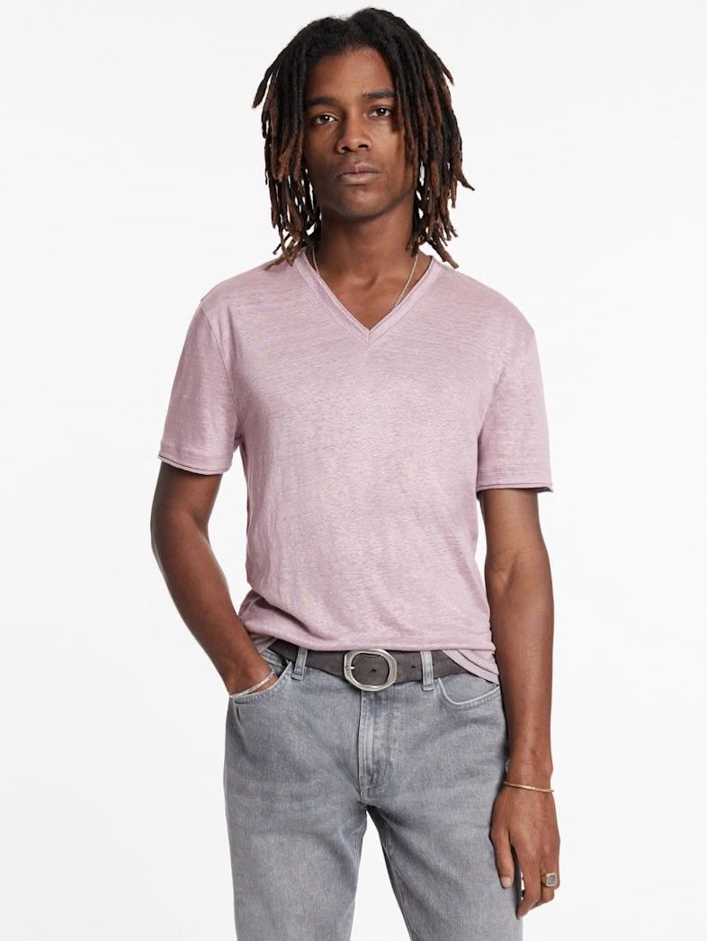 John Varvatos Wooster V Neck Linen Tee Medium Hoodie, Sweatshirt | FlexRushtees.com