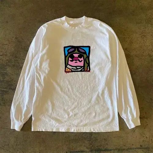 Other White Casual Retro Cartoon Pig Print Long Sleeve T Shirt