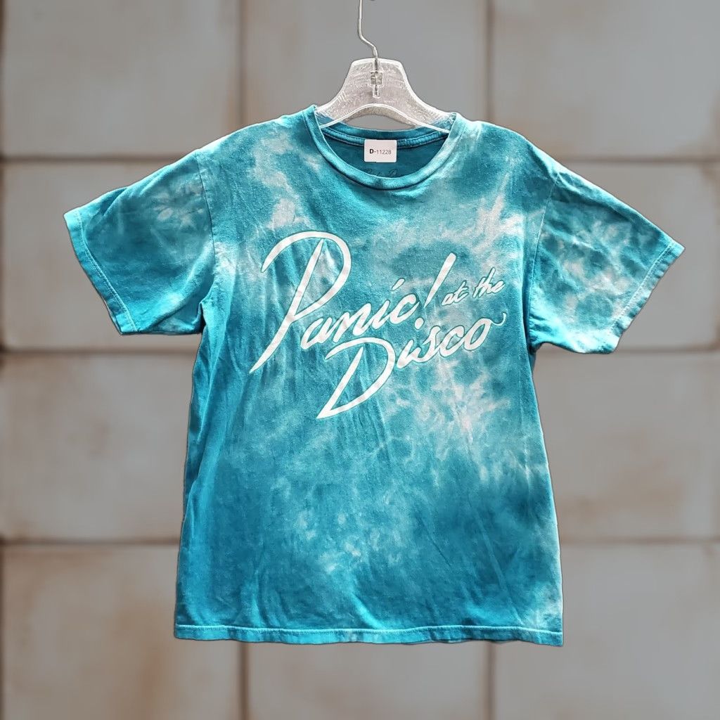 Vintage Panic At The Disco T Shirt Men M Blue Tie Dye Short Sleeve Crew Neck Read Band Music Vintage