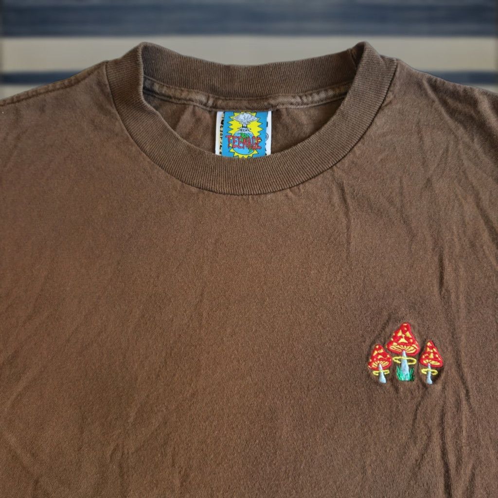 Vintage Bored Teenager T Shirt Brown Small Graphic Tee Embroidered Mushrooms Y2k Skater 90s Unisex A