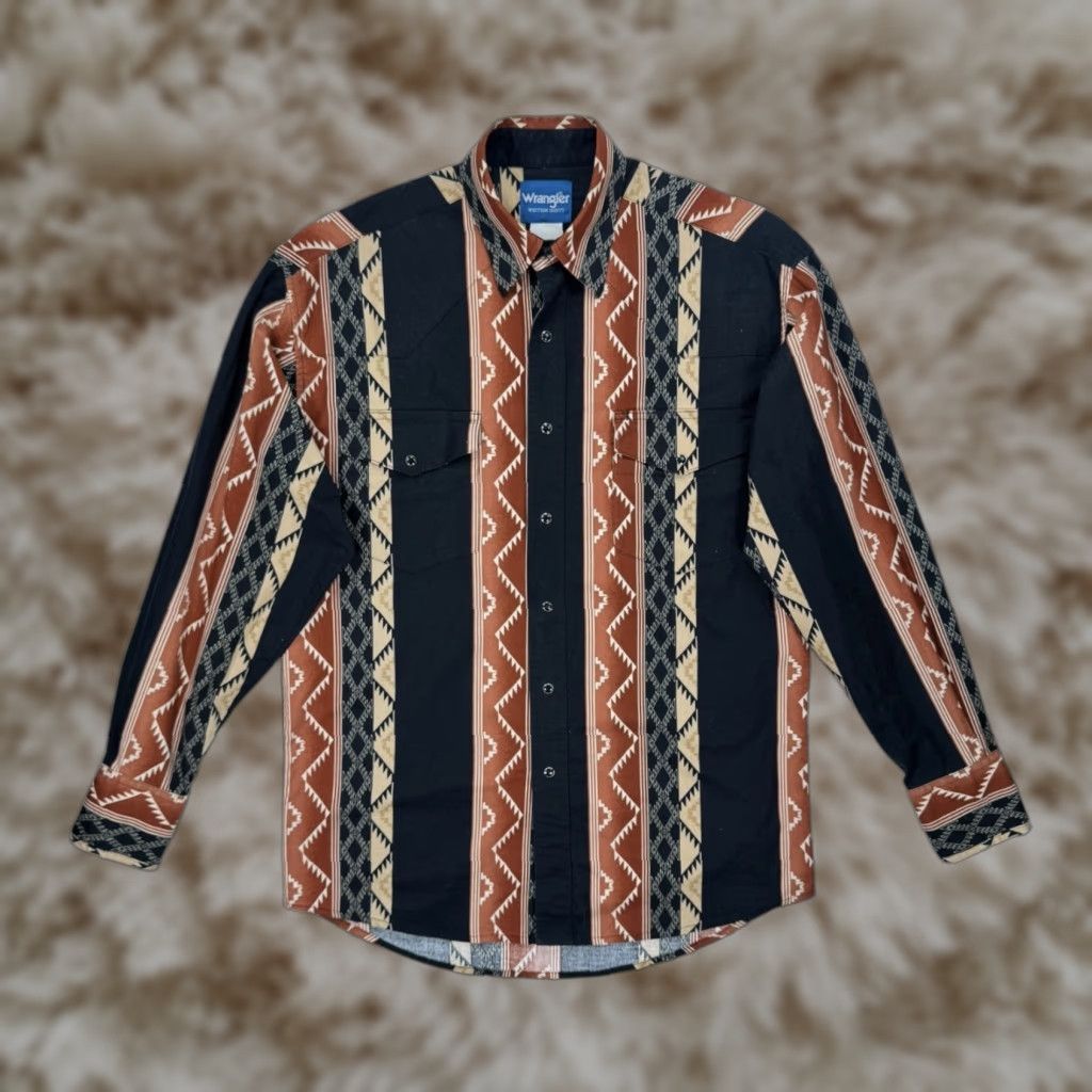 Vintage Wrangler Western Pearl Snap Shirt Aztec Mens M Euc