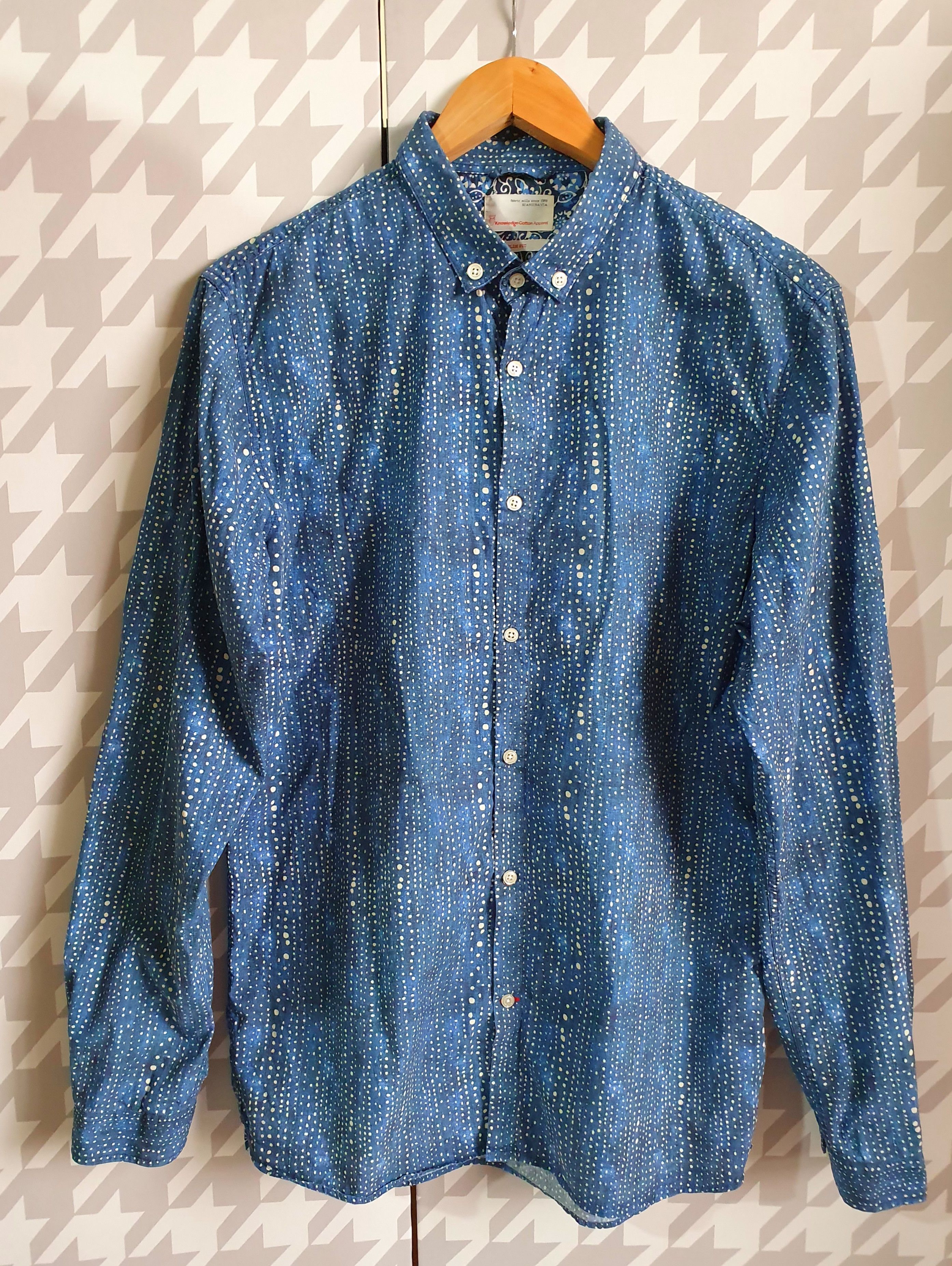 Knowledgecotton Apparel Blue Polkadot Shirt Hoodie, Sweatshirt | FlexRushtees.com