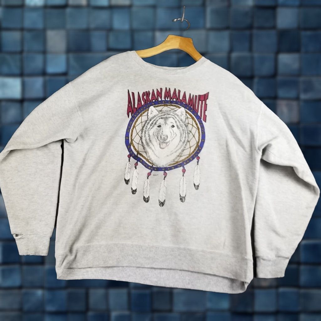 Vintage Oneita Men S Xl Ivory Grunge Dog Sled Team Pullover Sweatshirt 90s Winter Activewear T-Shirts, Hoodie