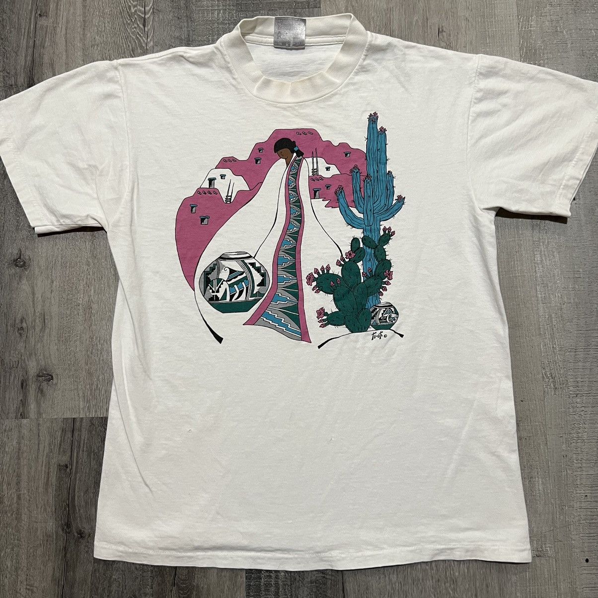 Vintage Vtg Tu Oti Southwestern Art 90s Cactus Navajo Indian Shirt