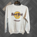 Vintage Hanes Chicago Hard Rock Cafe Sweat Shirt Long Sleeve Crew Neck Adult S White Usa Men M