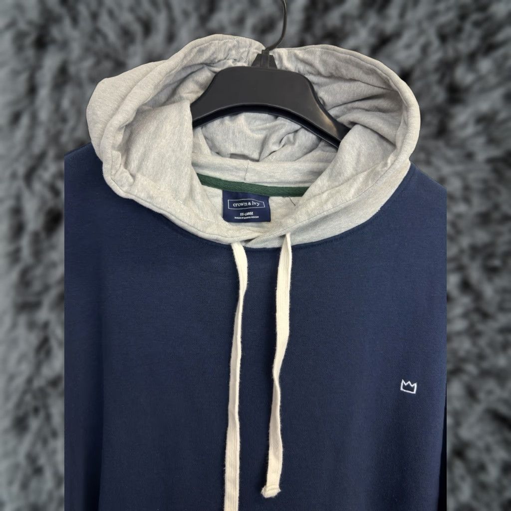 Vintage Crown Ivy Hoodie Shirt Long Sleeve Color Block Logo Pockets Men Xl Xxl Pullover Sweatshirt W