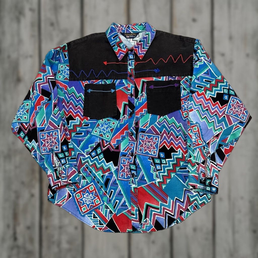 Vintage Vtg Panhandle Slim Western Shirt Women S Rodeo Shirt All Over Print Large Aztec Shirt