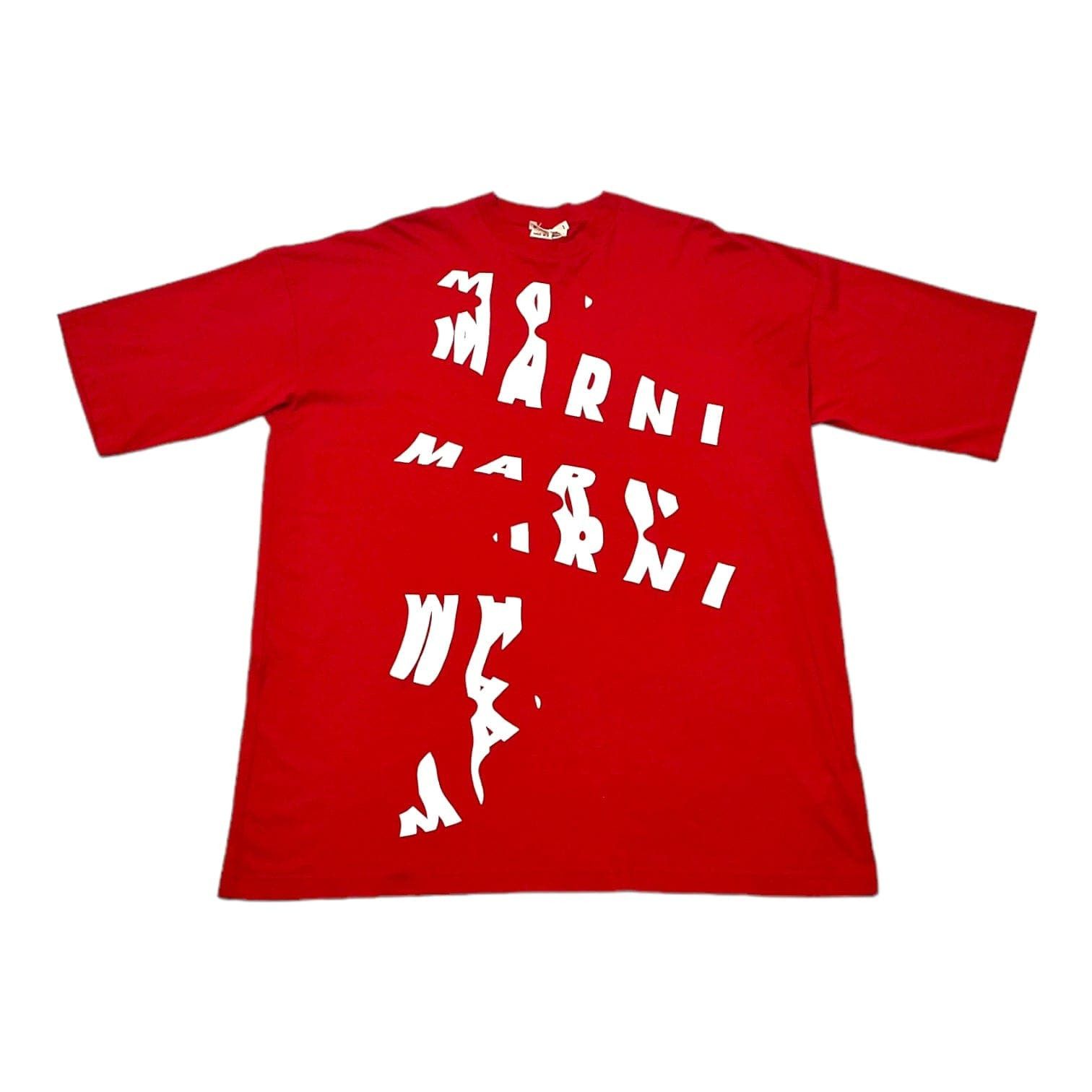 Marni Scanned Logo Oversized Short Sleeve Tee Shirt Red Hoodie, Sweatshirt | FlexRushtees.com