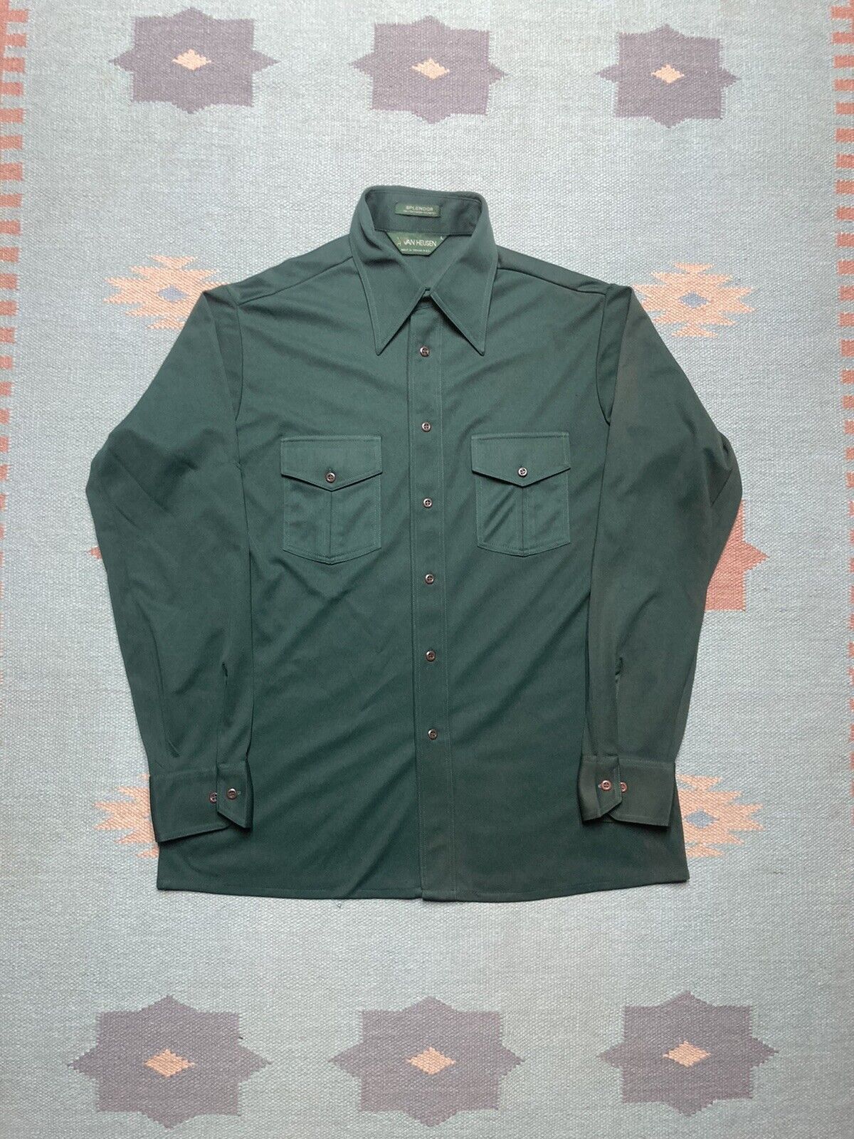 Vintage Vtg 70s Shirt Van Heusen Splendor Disco Dagger Collar Large