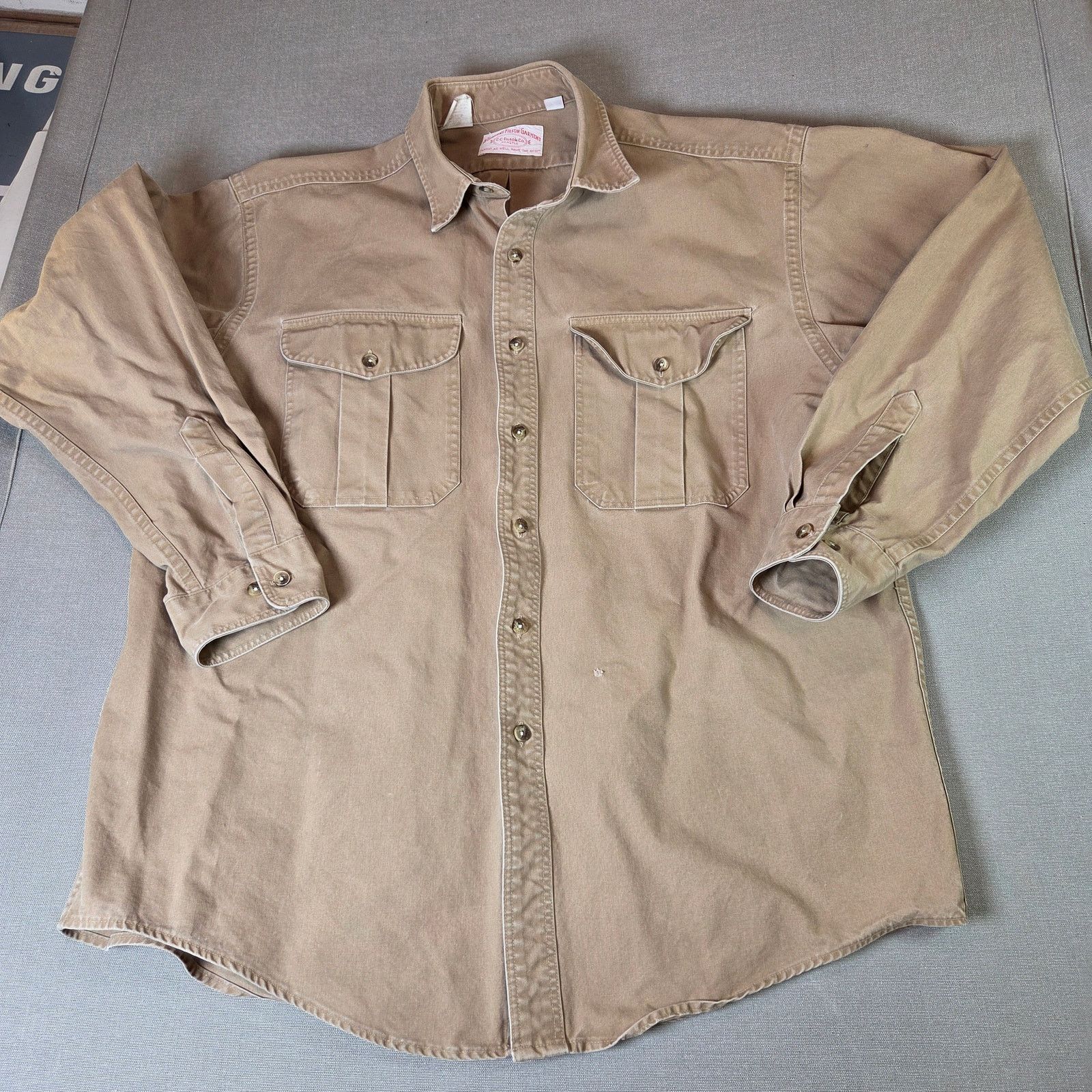 Filson Vintage Work Shirt Style 452 Usa Cotton Tan Men S Xl