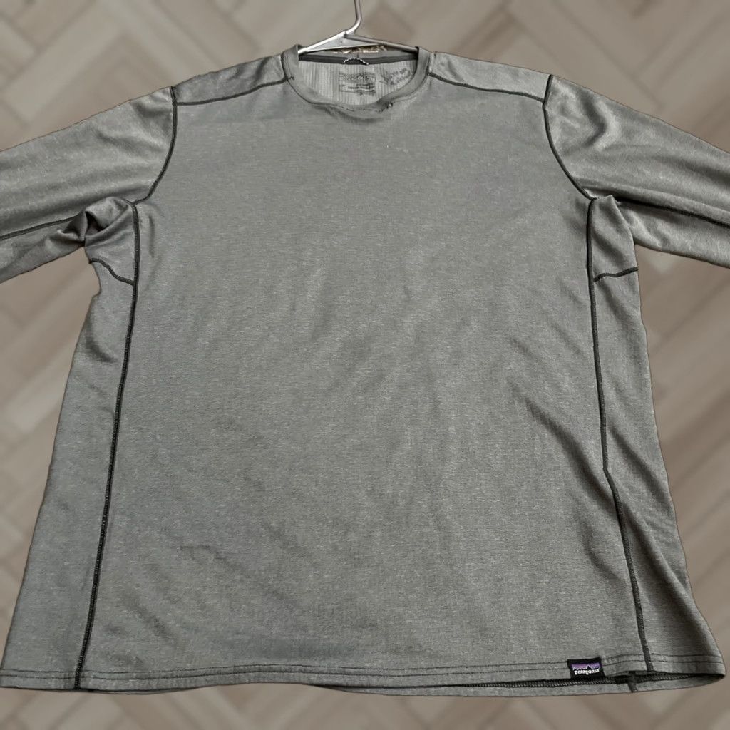 Patagonia Worn Wear Men S Shirt L Grey Midweight Capilene Baselayer Polartec Crew Neck Lon Hoodie, Sweatshirt