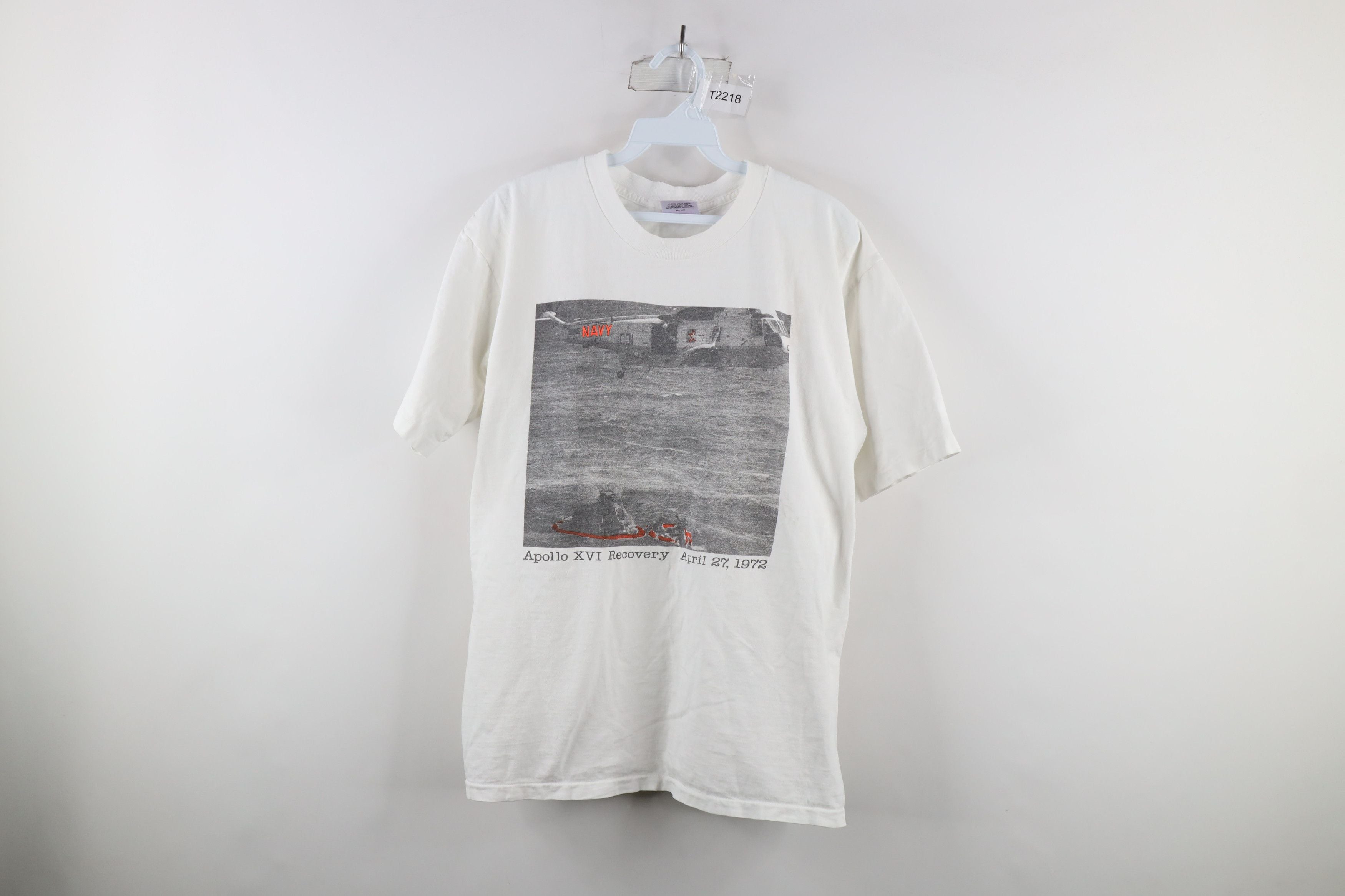 Vintage 90s Apollo Xvi Recovery Space Rocket T Shirt White