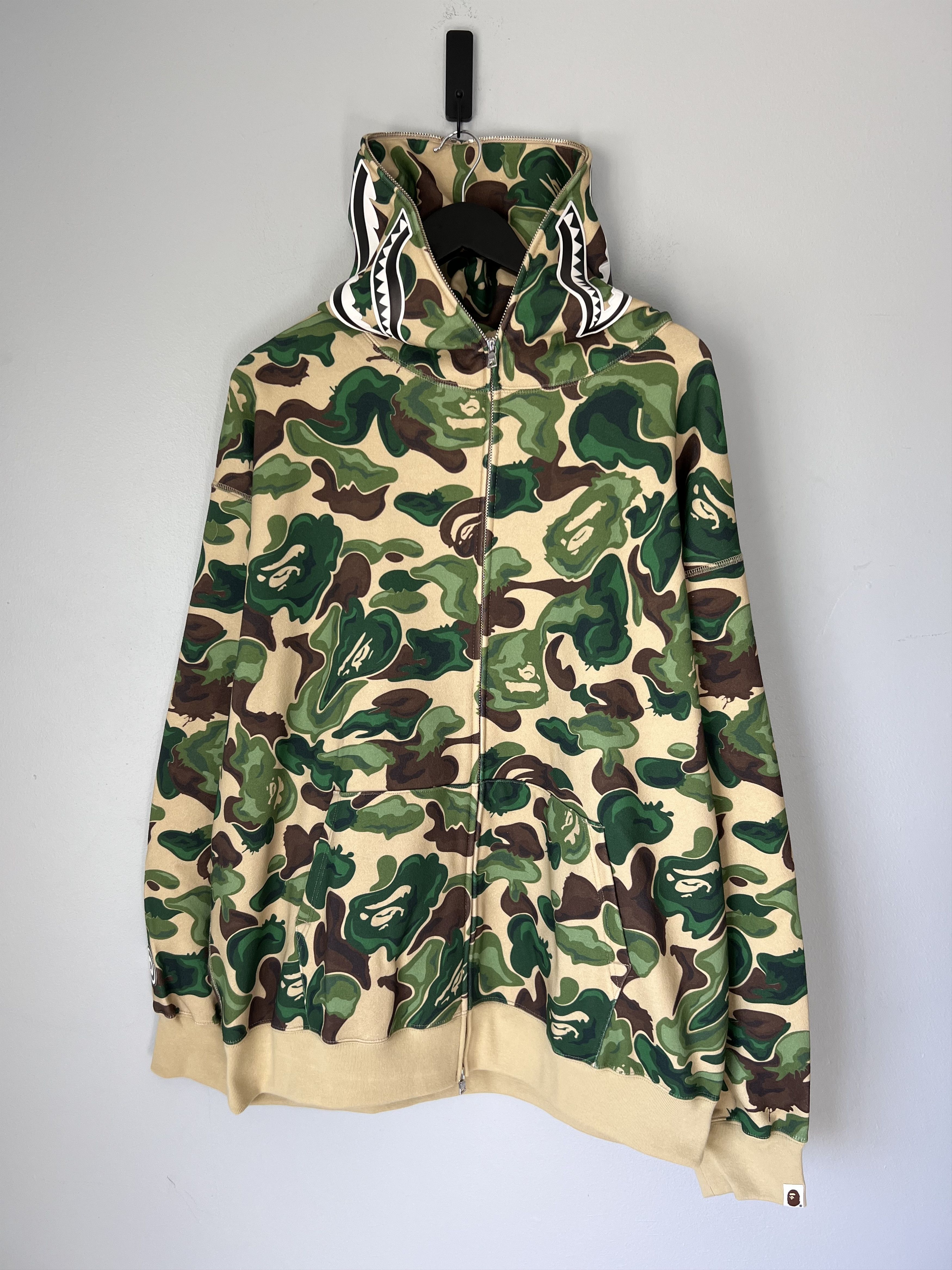 Bape Art Camo Full Zip Shark Hoodie In Green T-Shirts, Sweatshirt | FlexRushtees.com