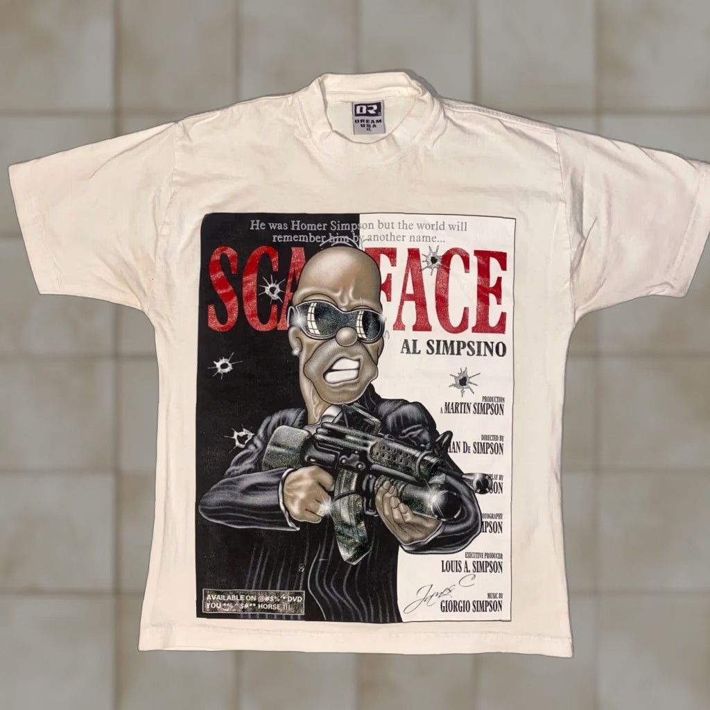 Vintage The Simpsons Scarface Homer Y2k Glitter Logo Graphic Tshirt M Dream Usa Shirt Mens W Hoodie, Sweatshirt