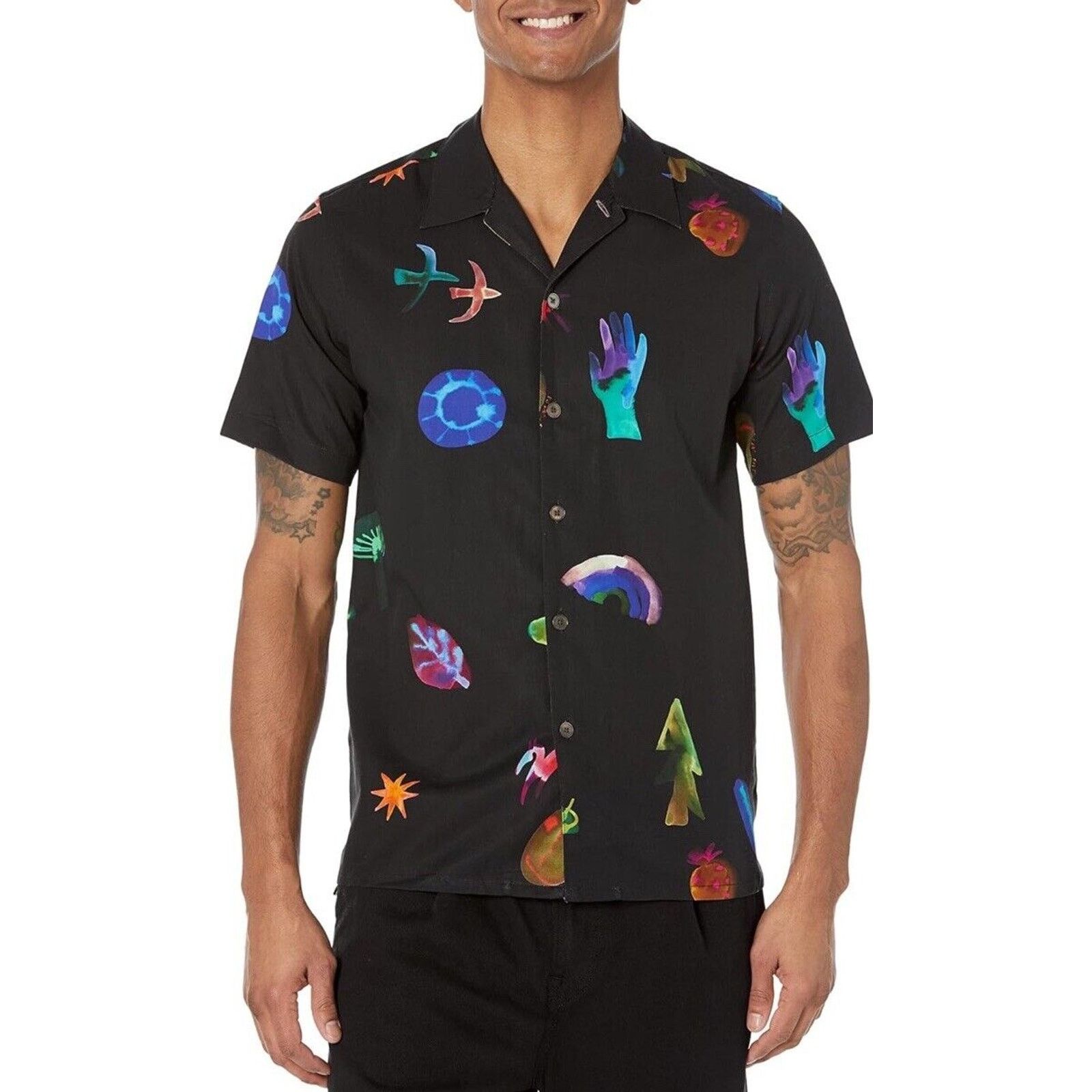 Paul Smith Nwt S175 Paul Smith Black Short Sleeve Watercolor Shirt Xs Hoodie, Sweatshirt | AU16VibeMintTees.com