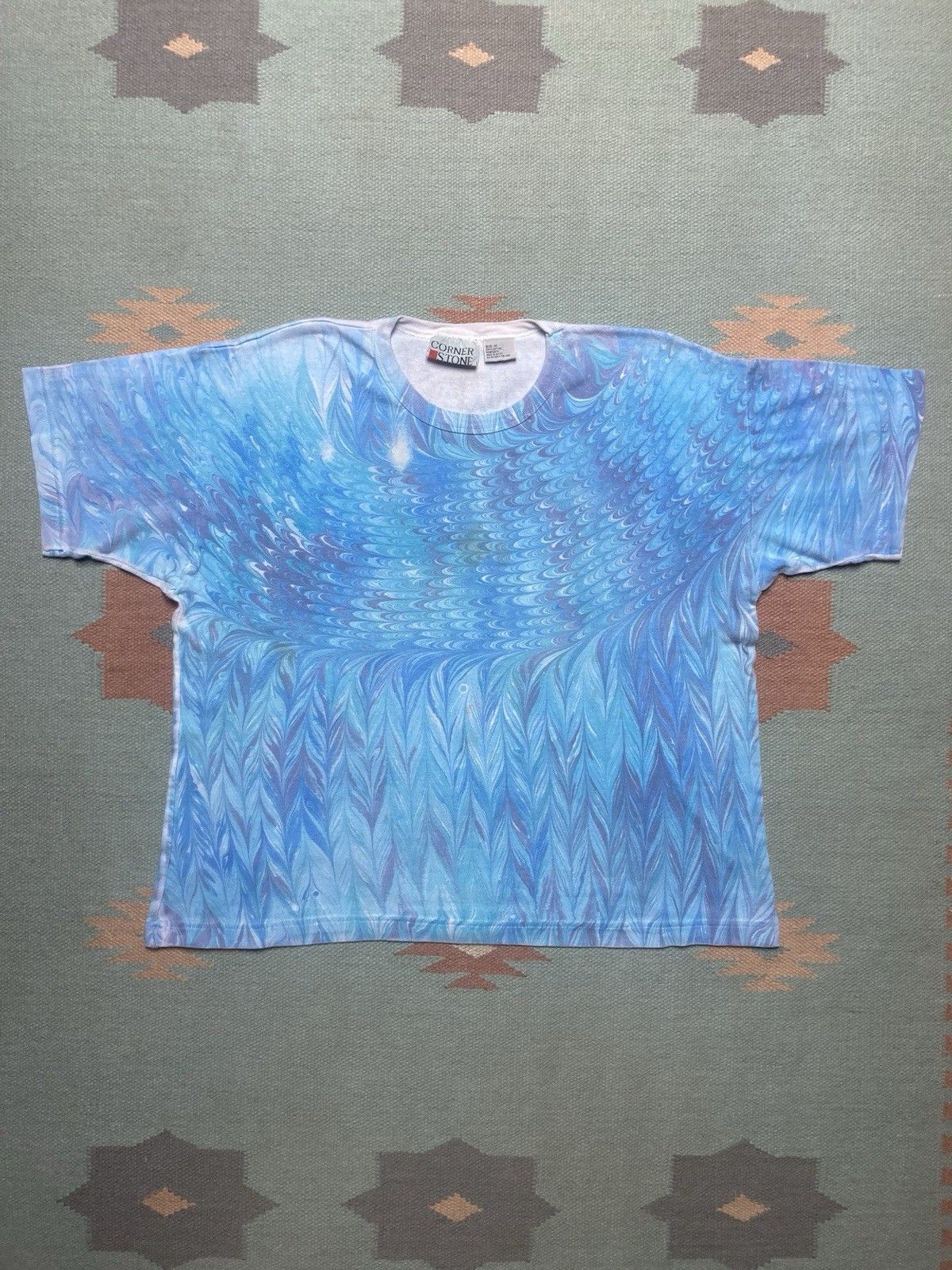 Vintage 90s T Shirt Peacock Marble Swirl Print Psychedelic Medium